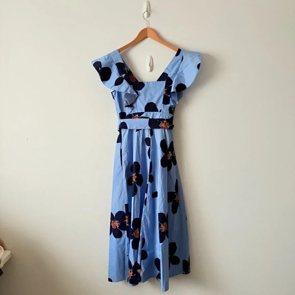 Kate Spade Grand Flora Poplin Midi Dress NWT Blue Heron Size 0